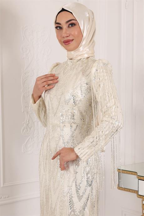 Ayza Tesettür Abiye Ekru