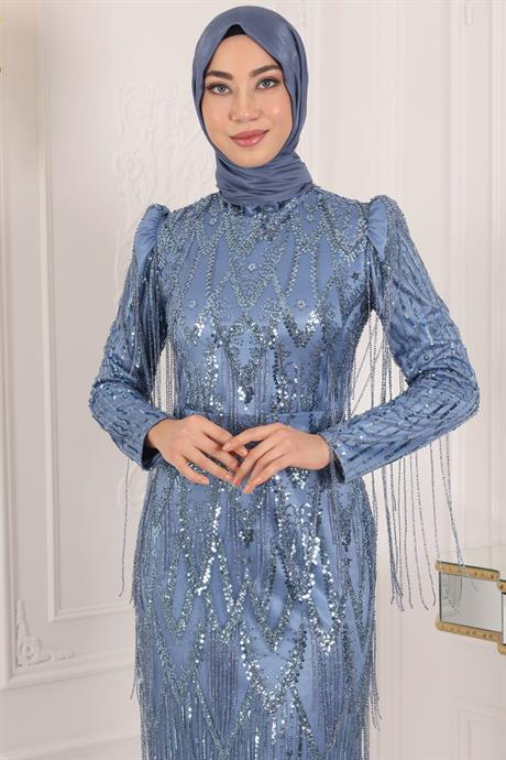 Ayza Tesettür Abiye İndigo