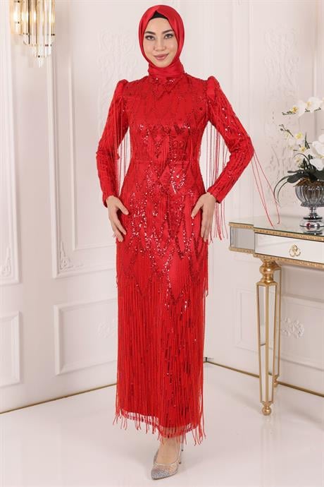 Ayza Tesettür Abiye Kırmızı