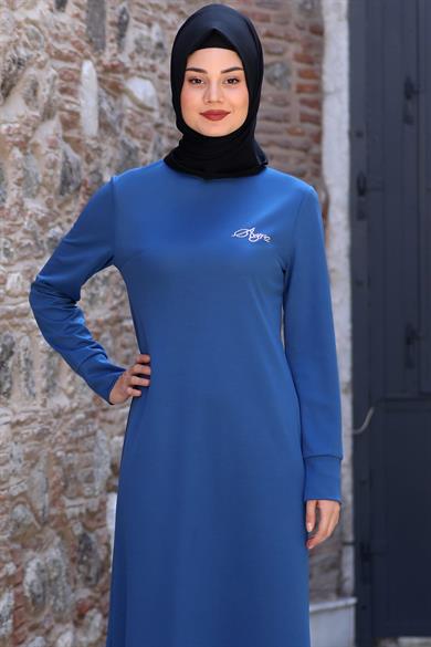 Azra Tesettür Elbise Mavi