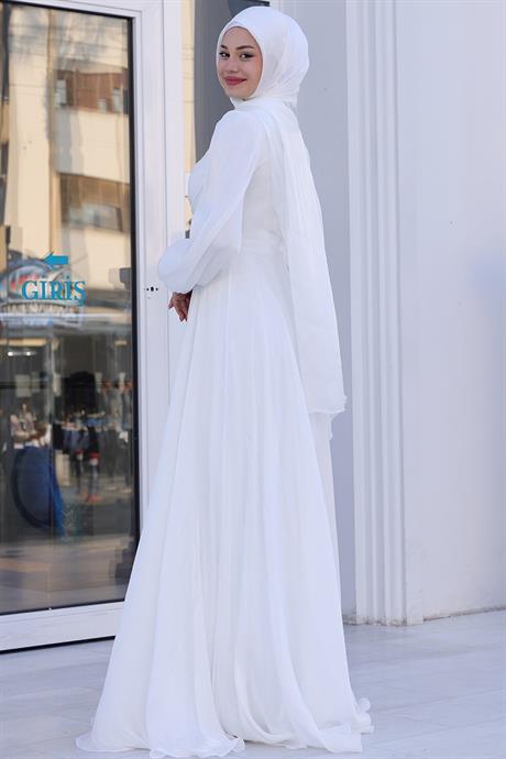 Bahar Tesettür Abiye Ekru