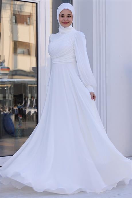 Bahar Tesettür Abiye Ekru