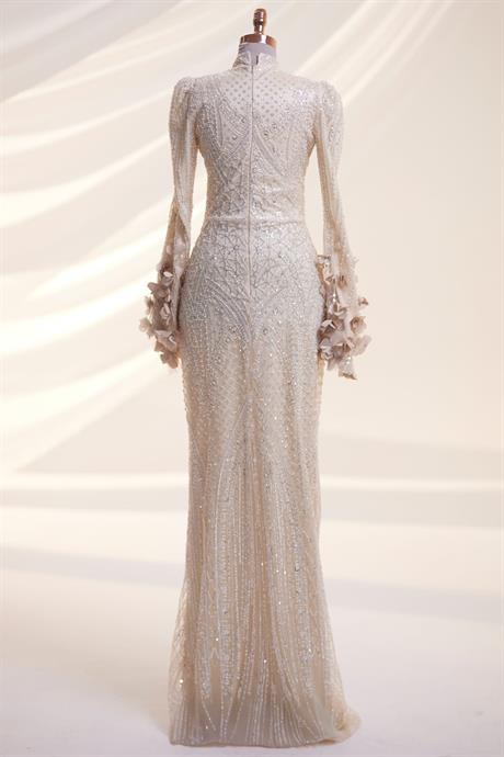 Begonvil Tesettür Abiye Krem