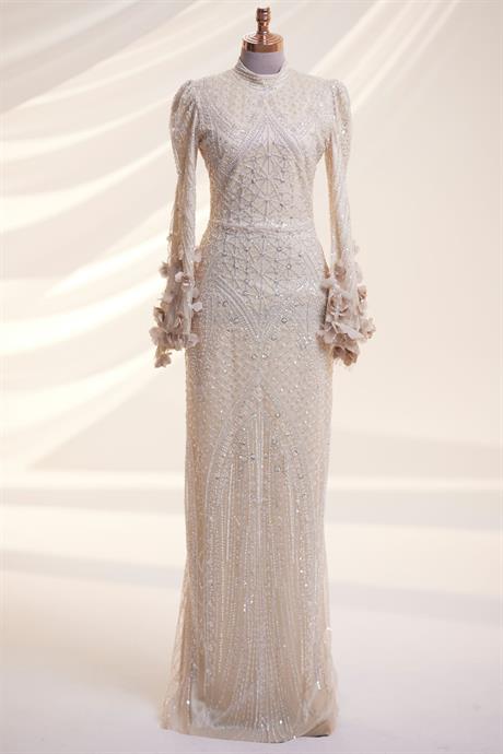 Begonvil Tesettür Abiye Krem