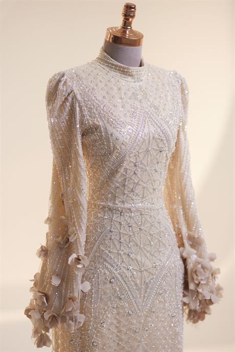 Begonvil Tesettür Abiye Krem