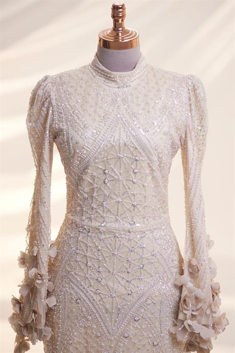 Begonvil Tesettür Abiye Krem