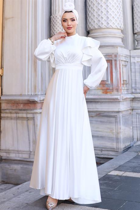 Berrak Tesettür Abiye Ekru