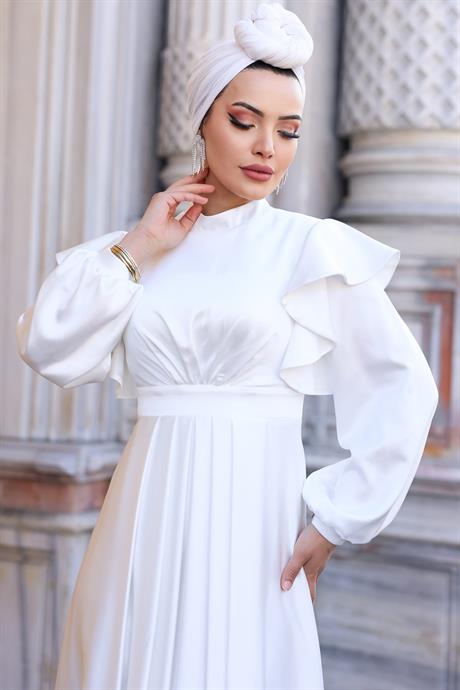 Berrak Tesettür Abiye Ekru