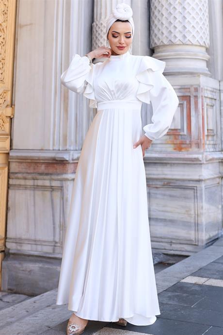 Berrak Tesettür Abiye Ekru