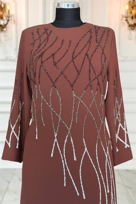 Berrin Tesettür Abiye Kahverengi