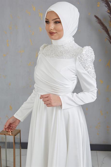 Bersu Tesettür Abiye Ekru