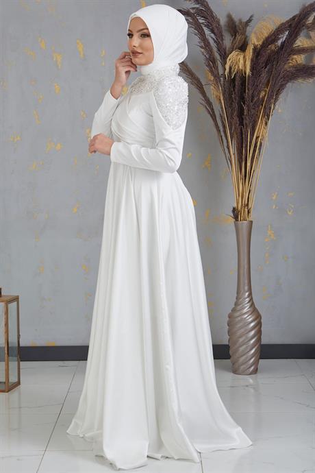 Bersu Tesettür Abiye Ekru