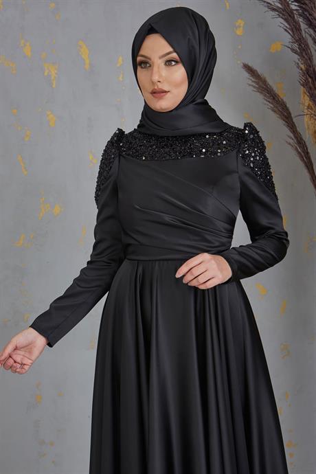 Bersu Tesettür Abiye Siyah