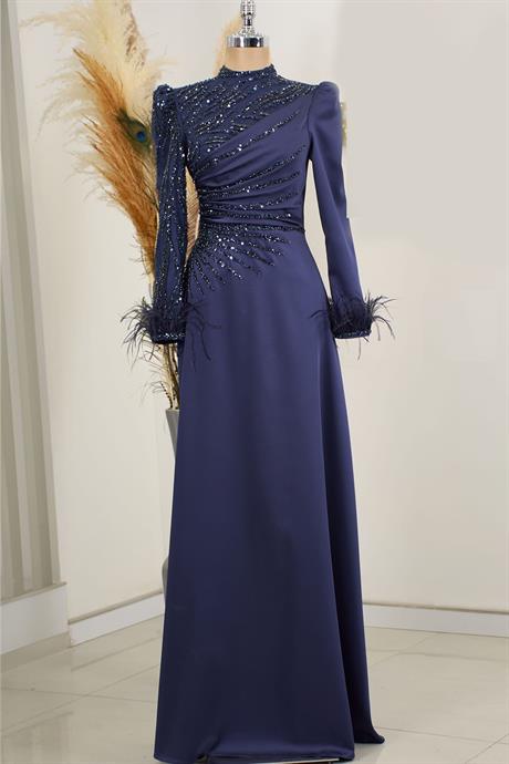 Bianca Tesettür Abiye Lacivert