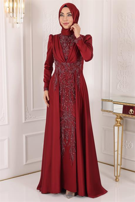 Cemre Tesettür Abiye Bordo