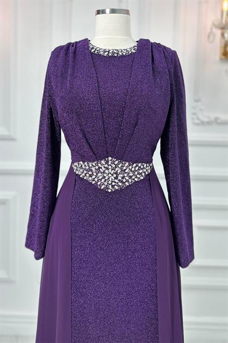 Cevher Tesettür Abiye Mor