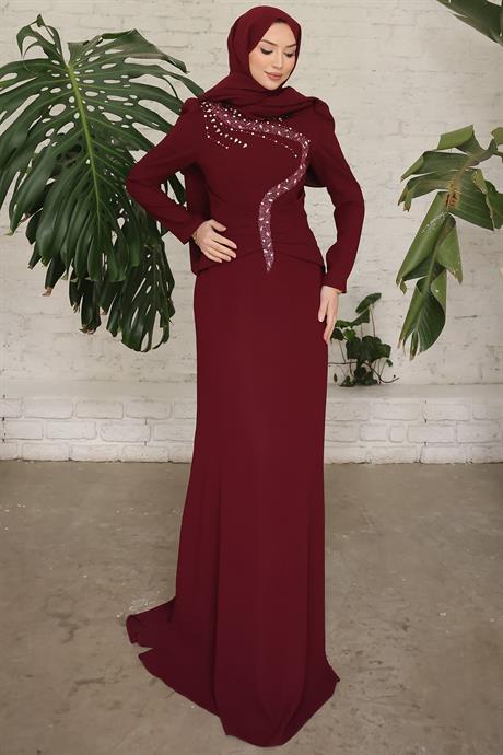 Cleopatra Tesettür Abiye Bordo