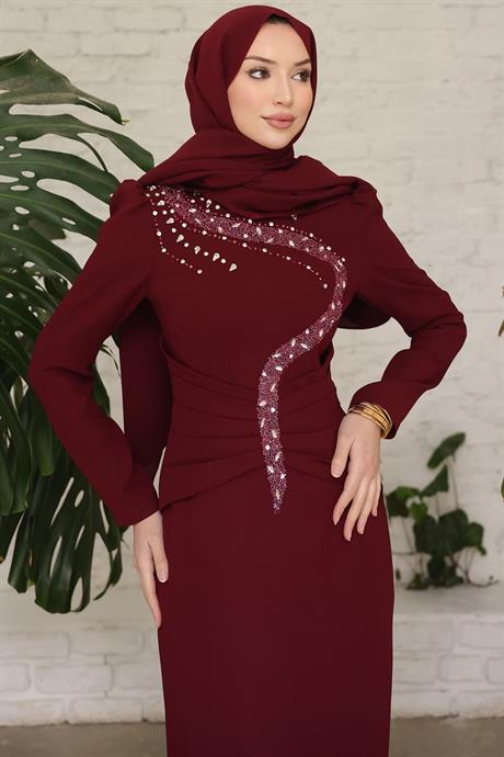 Cleopatra Tesettür Abiye Bordo