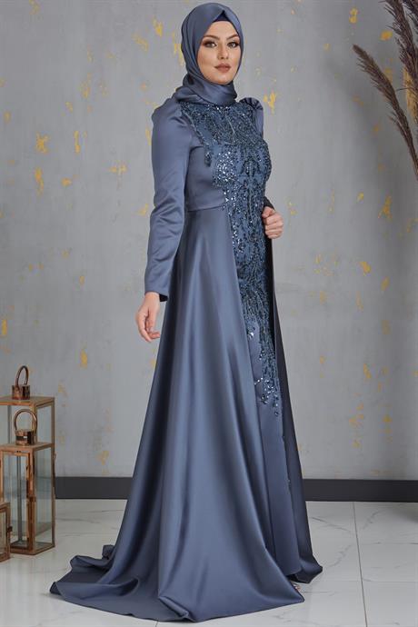 Damla Tesettür Abiye Antrasit