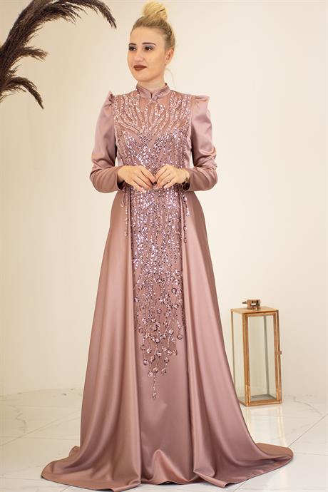 Damla Tesettür Abiye Gülkurusu