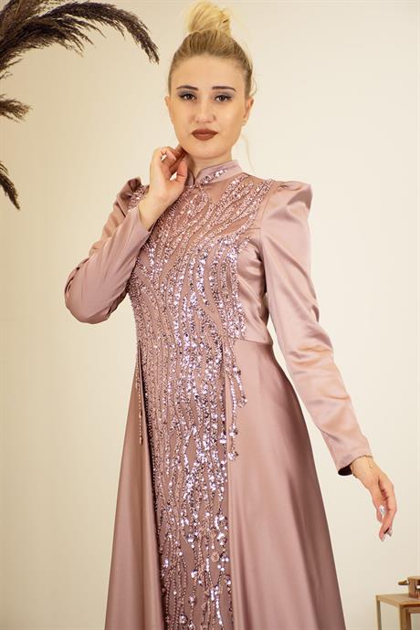 Damla Tesettür Abiye Gülkurusu