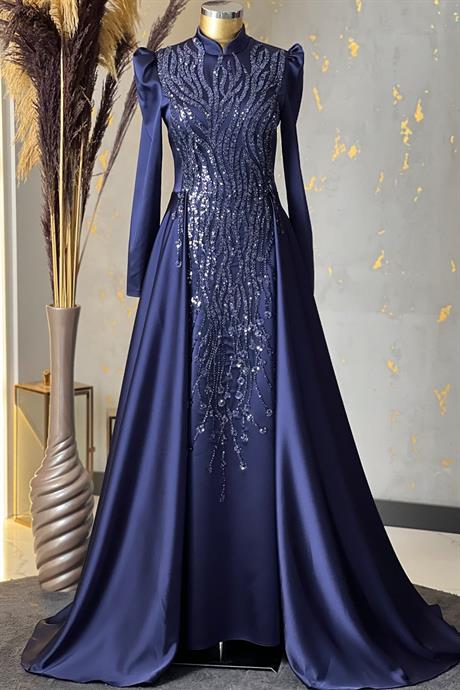 Damla Tesettür Abiye Lacivert