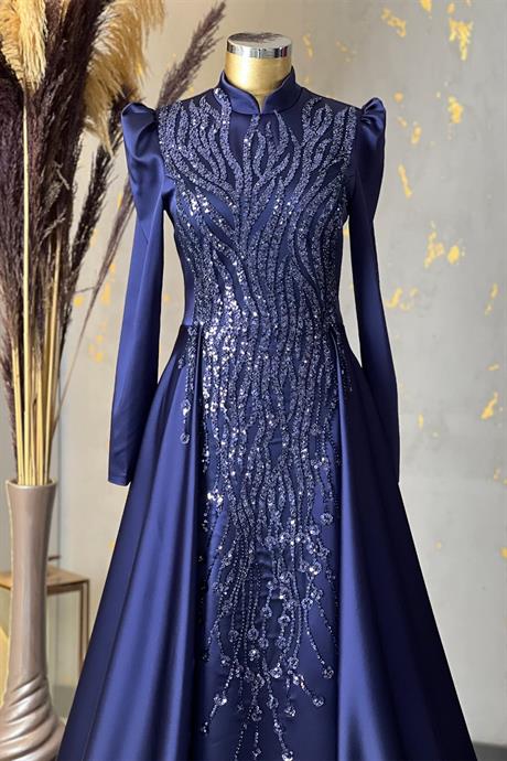 Damla Tesettür Abiye Lacivert