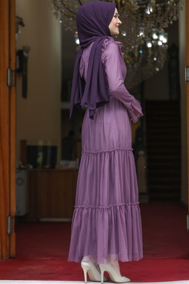 Damla Tesettür Abiye Lavanta
