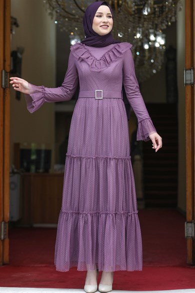 Damla Tesettür Abiye Lavanta