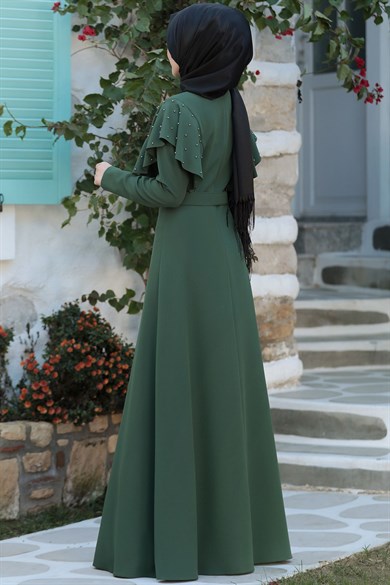 Damla Tesettür Elbise Haki