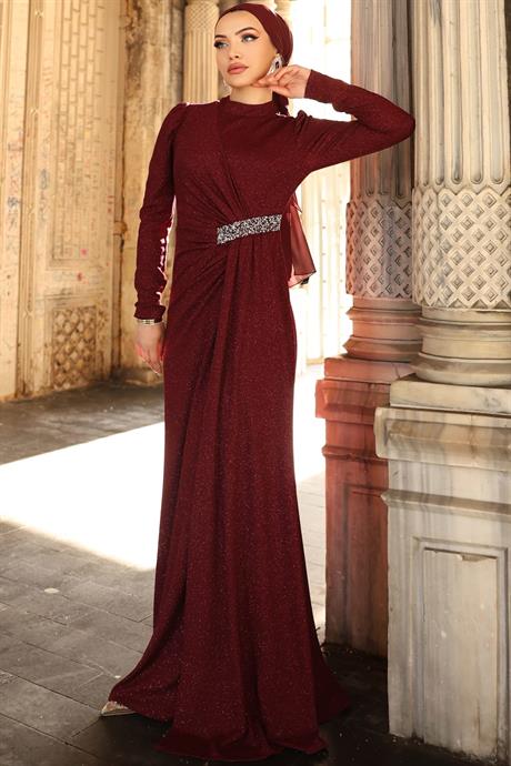 Defne Tesettür Abiye Bordo