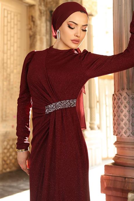 Defne Tesettür Abiye Bordo