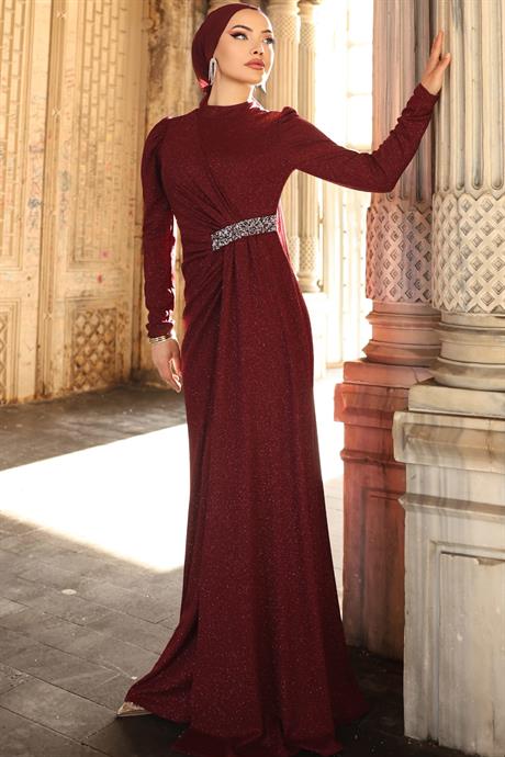 Defne Tesettür Abiye Bordo