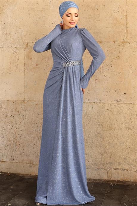 Defne Tesettür Abiye İndigo