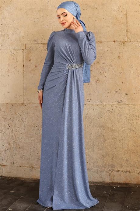 Defne Tesettür Abiye İndigo