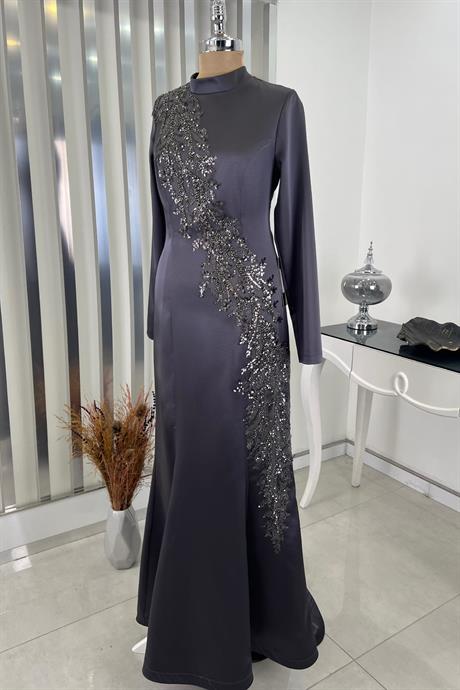 Deniz Tesettür Abiye Gri