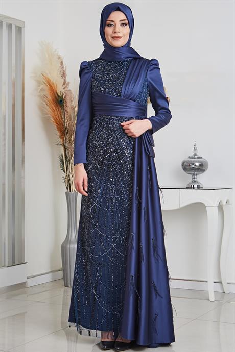 Dicle Tesettür Abiye Lacivert