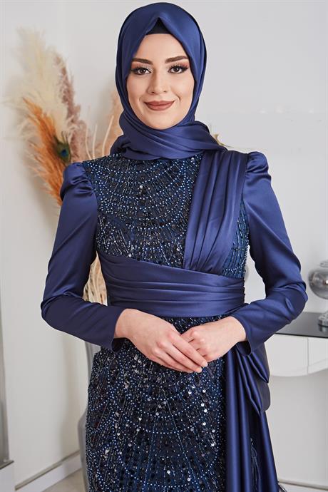 Dicle Tesettür Abiye Lacivert