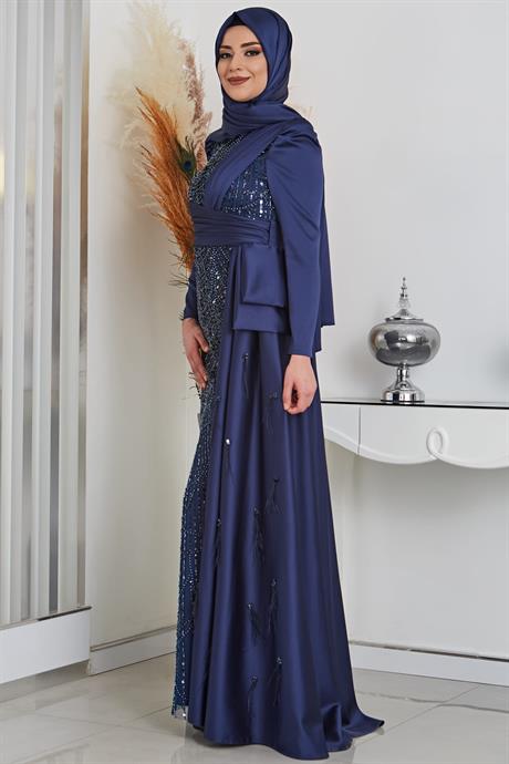 Dicle Tesettür Abiye Lacivert