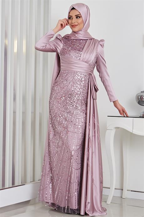 Dicle Tesettür Abiye Lila