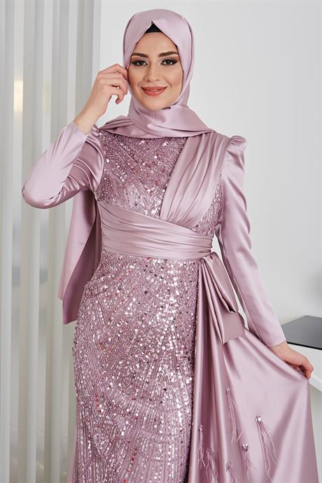 Dicle Tesettür Abiye Lila