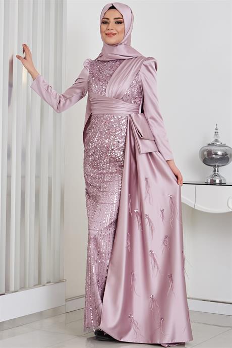 Dicle Tesettür Abiye Lila