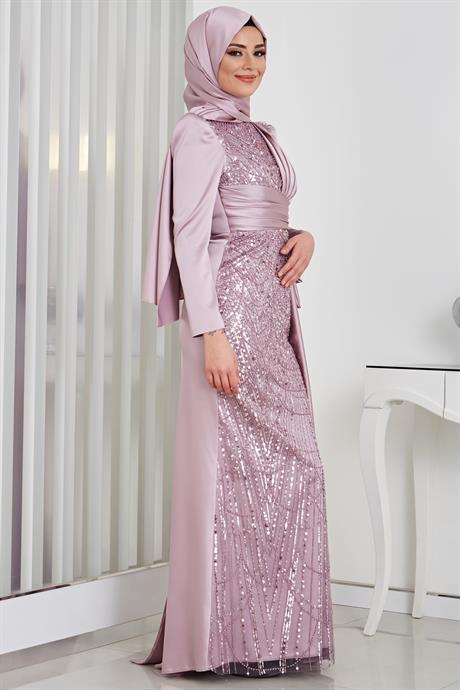 Dicle Tesettür Abiye Lila