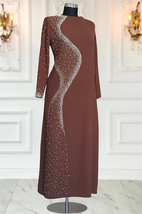 Didar Tesettür Abiye Kahverengi