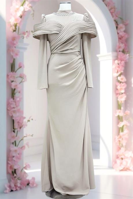 Dila Tesettür Abiye Bej