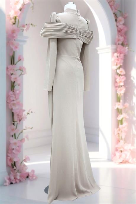 Dila Tesettür Abiye Bej