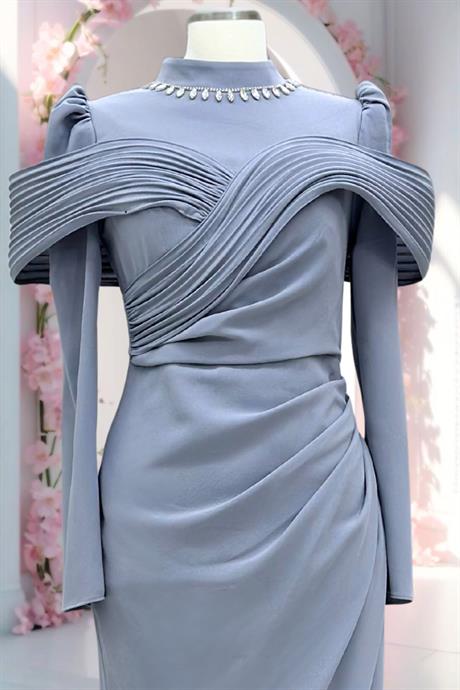 Dila Tesettür Abiye Gri