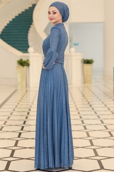 Dila Tesettür Abiye İndigo