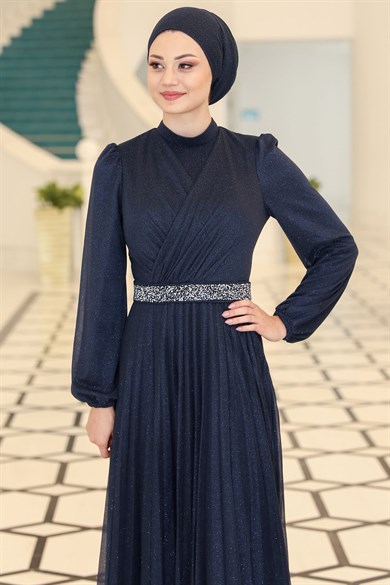 Dila Tesettür Abiye Lacivert