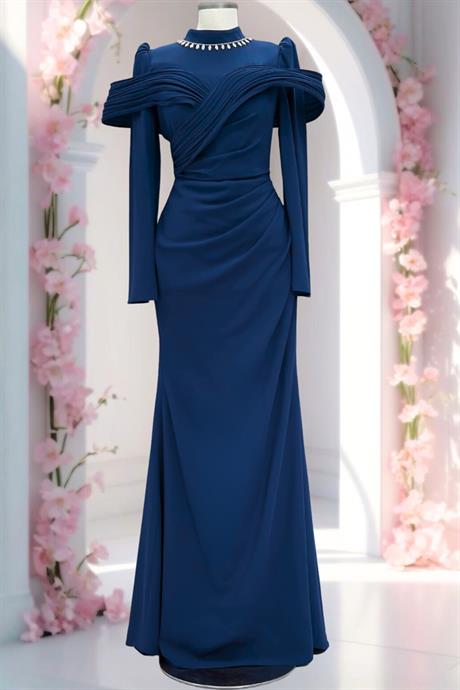 Dila Tesettür Abiye Lacivert